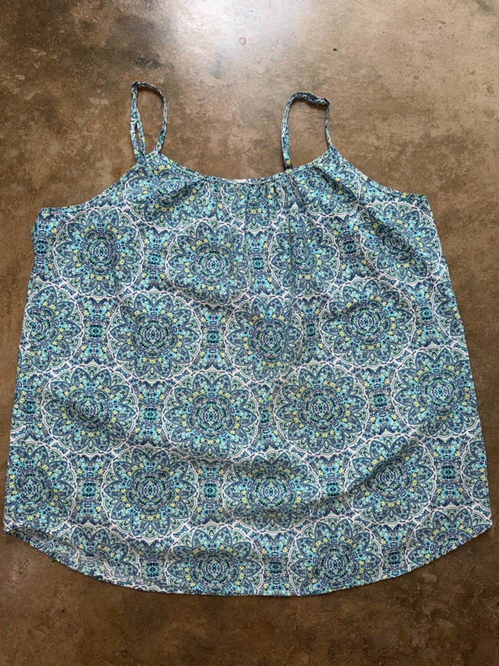 Faded Glory Blue Green Floral Medallion Boho Spaghetti Strap Tank - Size XL